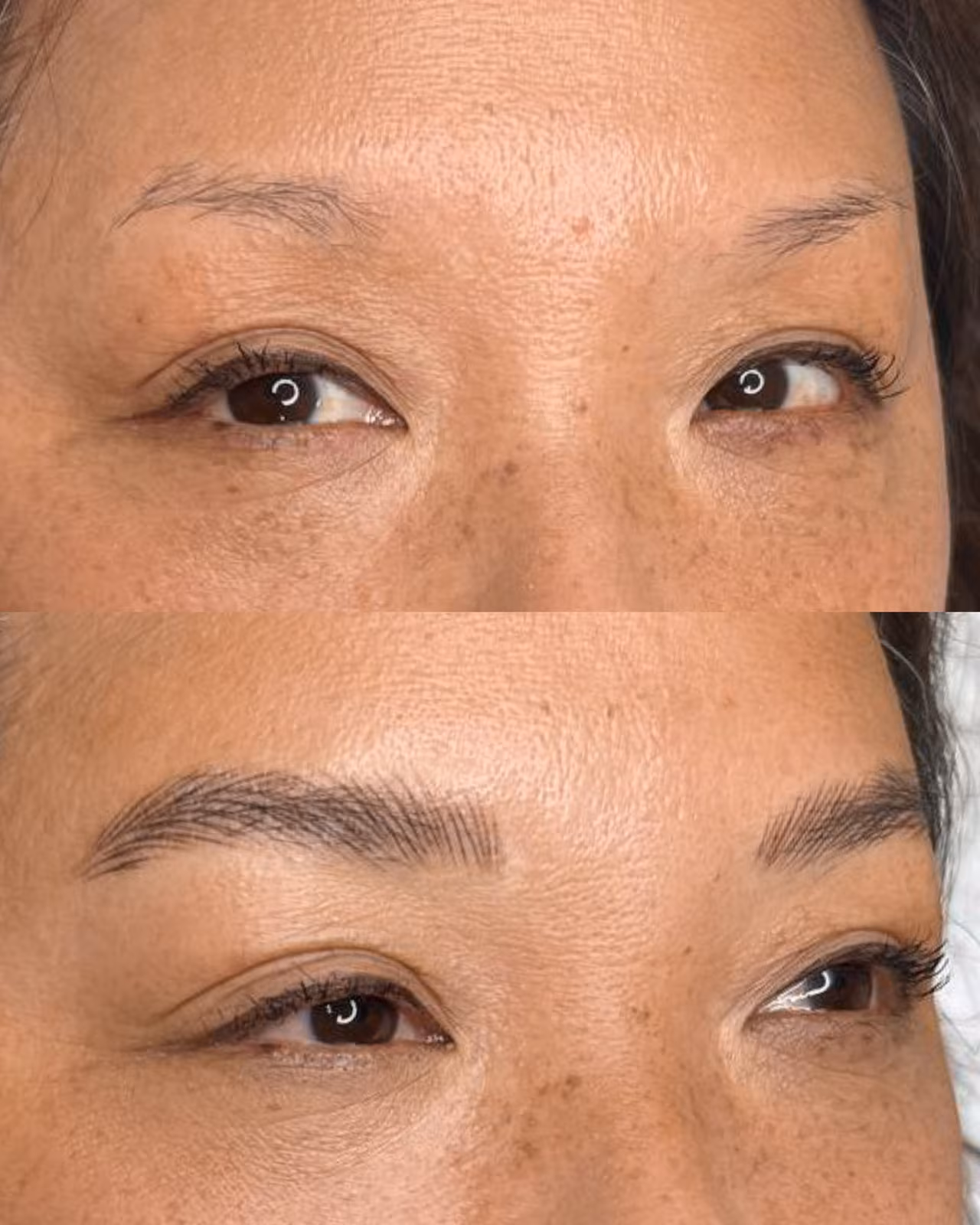 Nano eyebrow hair replication tattoo result, realistic hair strokes